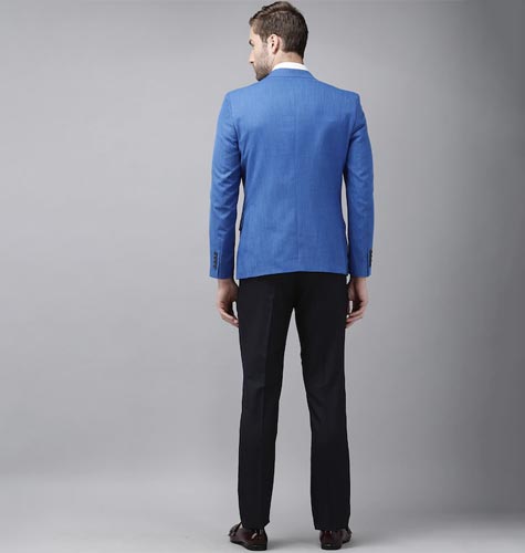 Men Blue & Navy-Blue Solid Tailored Fit 3-Piece Formal Suit